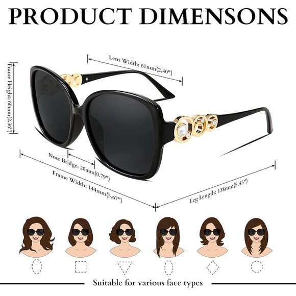 Womens Fashion Sunglasses Square Frame With Pearl Sparkling Eyes Protection - Picture 6 of 14